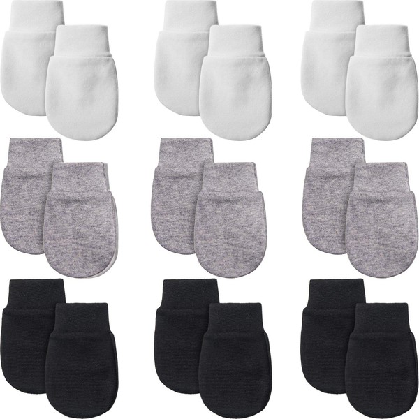 9 Pairs Newborn Baby Mittens Infant Toddler Gloves No Scratch Mittens Unisex Cotton Gloves for 0-6 Months Baby Boys Girls (Black, Gray, White)