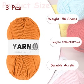 Rebower 3Pcs Orange Acrylic Yarn 400 Yard 4 Ply Soft Crochet Yarns Sport Weight Yarn,[for DIY Crocheting Knitting Craft Blankets Hats]-150g