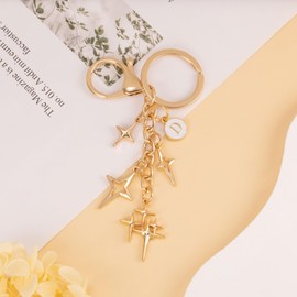 LAXPICOL Gold Star Keychain Enamel Letter D Keychains for Women Men Bag Charms Purse Charms For Handbags Metal Alphabet Initial Letter Key Ring Keychain