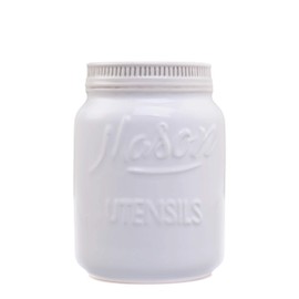 Mason Jar Utensil Crock Ceramic - White Utensil Holder for Kitchen Counter - Ceramic Crock for Kitchen Utensil Organizer - Dishwasher & Microwave Safe Kitchen Utensil Holder for Countertop (White)