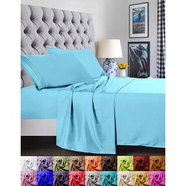 Elegant Comfort 1500 Premier Luxury Hotel Quality Super Soft Wrinkle Free and Fade Resistant 4-Piece Bed Sheet Set, California King, Aqua