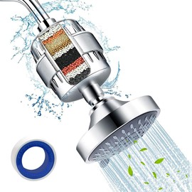 JESWO Cabeza de Ducha Filtrado, 15 Etapas Filtro de Agua para Regadera + Cabezal de Ducha de 4'', 5 Modos Ajustables de Alta Presión de Filtro para Regadera Baño, Eliminar Cloro y Sustancias Nocivas