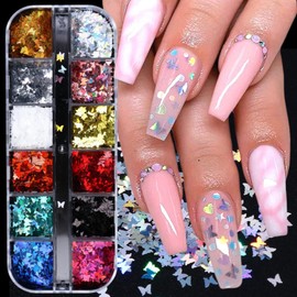 GZSYY Nail Sequins 3D Butterfly Nail Glitter Sequins 12 Colours Holographic Glitter Sequins Glitter Nail Art