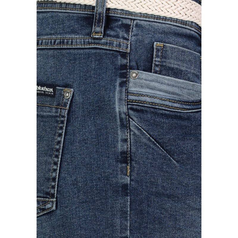 Sublevel Damen Jeansbermuda mit Gürtel, Aufschlag, 5-Pocket Dark-Blue M