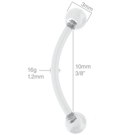 Evonix 4pc 16g Vertical Labret Retainer Curved Barbell Clear Lip Gauges Nipplerings Cartilage Acrylic 10mm
