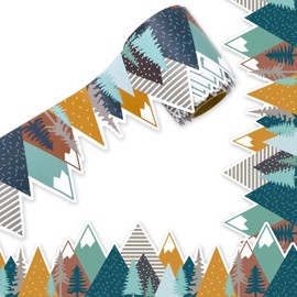 JarThenaAMCS 32.8Ft Mountain Bulletin Board Border Green Mountain Tree Die Cut Trim Border Roll for Classroom Chalkboard Party Decoration