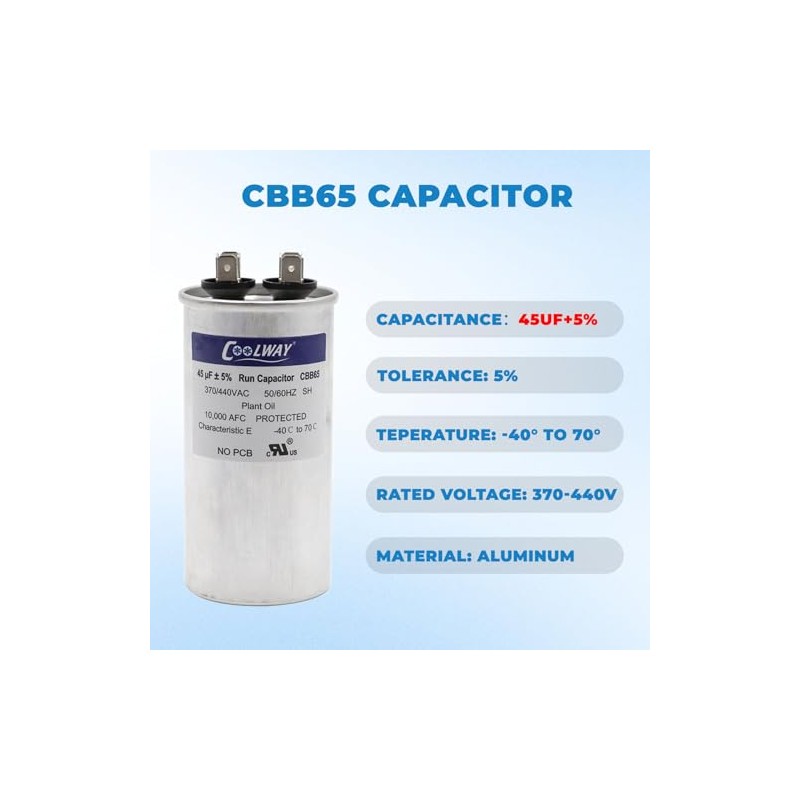 Capacitor de CA de arranque y funcionamiento de 45 uF