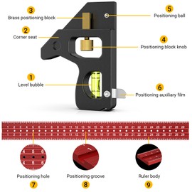 Combination Square, Preciva Carpenter Marking Gauge 45/90 Degrees with Bubble Level, Adjustable Carpenter Square Woodworking Rule, 12inch/300mm Measuring Tool and Engineer Set Square