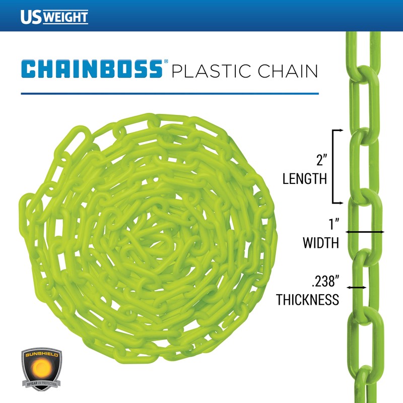US Weight 2"x 25' Safety Green Plastic Chain with SunShield