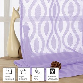Aiyufeng Lavender Sheer Curtains 63 Inch Length 2 Panels Set, Airy Light Filtering Solid Farmhouse Curtians for Bedroom Living Room, Modern Wavy Line Panel Curtains, Light Purple, 40WX63L Inches