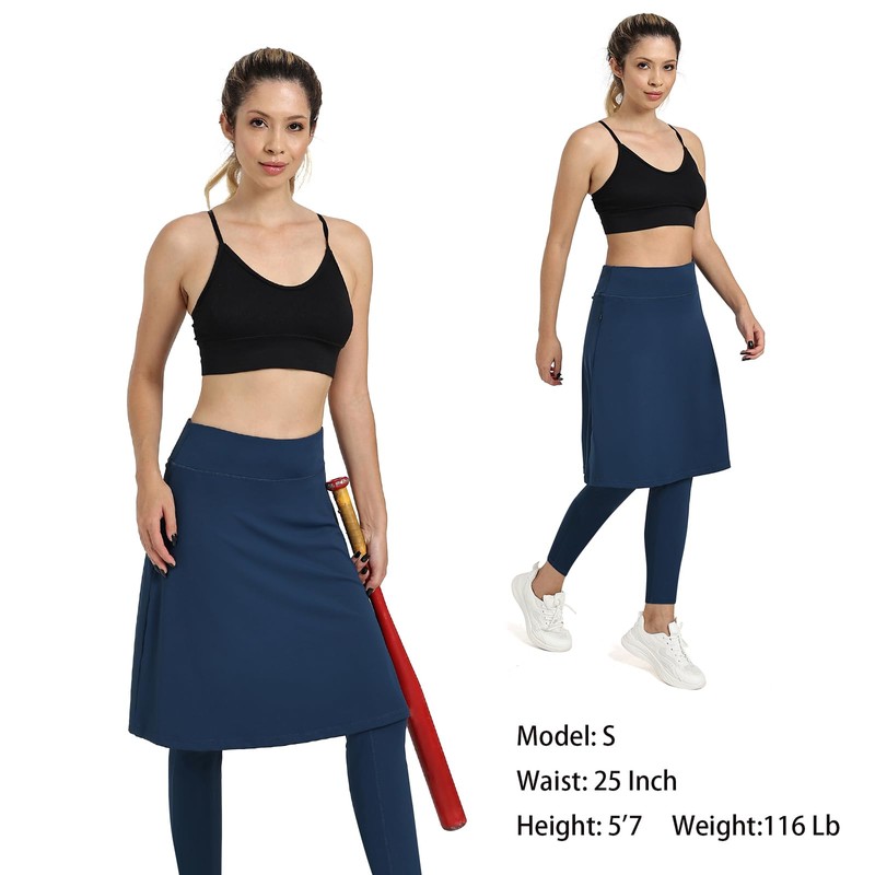 Xioker Women Knee Length Skirts with Full-Length Leggings,Skirted Leggings Capris