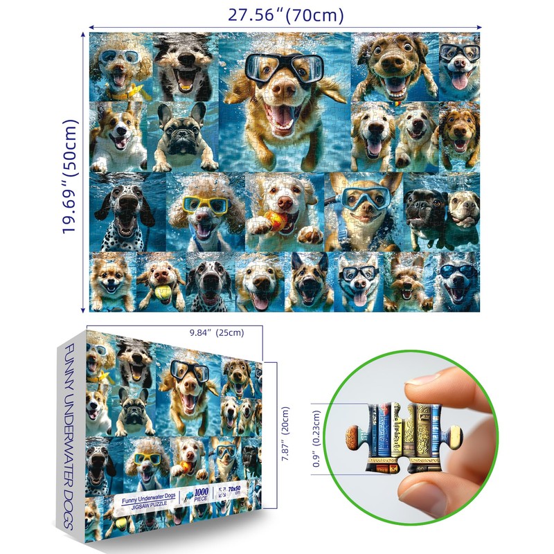 Underwater Dogs Jigsaw Puzzles 1000 Pieces for Adults Funny Cute