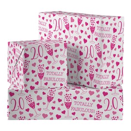 Hunts England - 2 Sheets Of 20th Birthday Fabulous Luxury Wrapping Paper For Her - Includes 2 Gift Tags - Age 20 Female Folded Gift Wrap - Still Totally Fabulous Collection - Age Twenty Gift Wrap