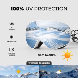 Qunature Ski Goggles Anti-Fog Snowboard Goggles Winter Snow Goggles for Glasses Wearers Panda Design Spherical Mirrored Glasses for Adults, Teenagers and Children Unisex