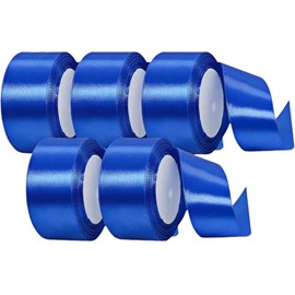 Kit de 5 Rollos de Cinta de Satén para Decoración (4 cm de Ancho, 110 m de Longitud Total) Densidad Lazos Decorativos DIY para Moños de Regalo, Bodas, Ramos y Decoraciones Festivas(Azul zafiro)