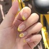 BQZQOAMZ Yellow Flower Short Almond False Nails Yellow French Tip