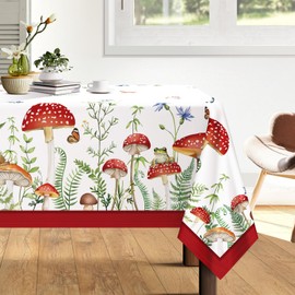 Arquiel Mushroom Tablecloth, Washable Rectangular Tablecloth Spring French Tablecloth for Home Kitchen Dining Room Party Decoration (140 x 180 cm)