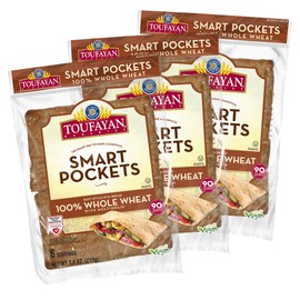 Toufayan 100% Whole Wheat Smart Pockets Pita Bread | Vegan (3 Pack)