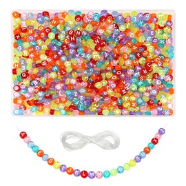 TOAOB Pack of 1000 Round Acrylic Beads with Letters A to Z 4 x 7 mm Transparent Colourful Letter Beads with 8 m Elastic Band for Jewellery Making