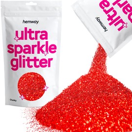 Hemway Premium Ultra Sparkle Glitter Multi Purpose Metallic Flake for Arts Crafts Nails Cosmetics Resin Festival Face Hair - Red - Chunky (1/40" 0.025" 0.6mm) 100g / 3.5oz