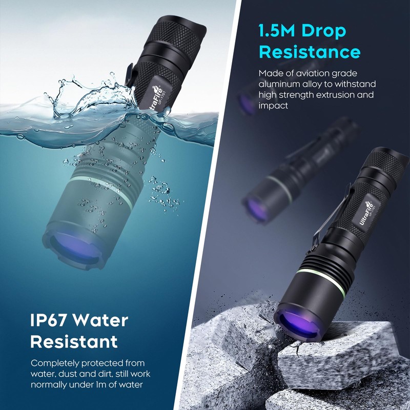 ULTRAFIRE UV Flashlight 395nm LED Blacklight, Single Mode Powerful UV