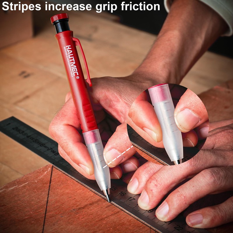HAUTMEC 2 Pcs 3-in-1 Carpenter Pencils with Removable Finger Grip,