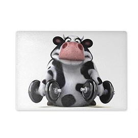 Chopping Board / Glass Chopping Board 20 x 28 x 0.4 cm - Motif: 3D Cow in Yoga Meditation | 02