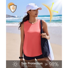 PINSPARK Workout Tanks for Women UV Protection Athletic Tank Top with Side Slits Moisture Wicking Yoga Tanks Lightweight Gym Shirts, Gloss Pink Medium