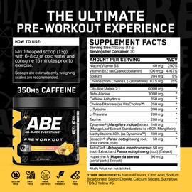 All Black Everything Pre Workout Powder | 30 Servings | Tropical Vibes | 350mg Caffeine | Nootropic Pre-Workout Blend | Beta Alanine + Citrulline | Energy Supplement for Men and Women
