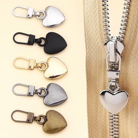 5Pcs Silver Heart Shape Zipper Pull Pieces Detachable, Cute Creative Zippers Replacement Repair Kits for Coats Jackets Pants Luggage Decorative Zipper Pulls, Zippers, Fasteners