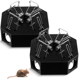Qualirey 2 Pack Reusable Mouse Trap 4 in 1 Multi Catch Mice Traps for Indoor and Outdoors, Rat Bait Station Multiple Mousetrap Box Hole Size 1.06 Inch Only Catch Small Mice, Child and Pet Safe, Black