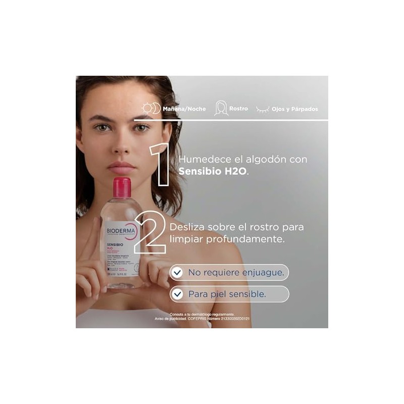 BIODERMA, Agua Micelar, Sensibio H2O, Desmaquillante para Piel Sensible, Calma