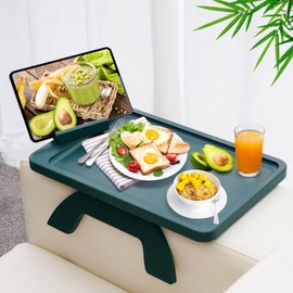 SINWANT Couch Arm Table Tray, Bamboo Sofa Arm Clip on Tray Table, Large Sofa Armrest Tray with 360° Phone Holder,Portable Sofa Table for Remote Snack