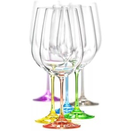 Bohemia Crystal 40729-X Set of 6 White Wine Crystal Glasses. Colored Stems  12oz