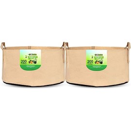 247Garden 2-Pack 200-Gallon Aeration Plant Grow Bag/Fabric Pot/Raised Garden Bed w/Handles (300GSM, Tan w/Black Base, 24H x 50D)