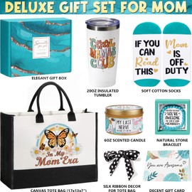 Christmas Gifts for Mom from Daughter Son kids, Best Mom Gifts Birthday Gifts Basket for Mom Women Mother-in-Law Mom Mothers Day Gifts, New Mom Gifts for Wife from Husband with Canvas Tote Bag Tumbler
