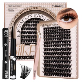 LASHVIEW DIY Lash Extension Kit, 9-16mm Mix D Curl Cluster Eyelash Extension Kit Cluster Lashes with Lash Bond and Seal, Lash Glue Remover and Lash Applicator W50