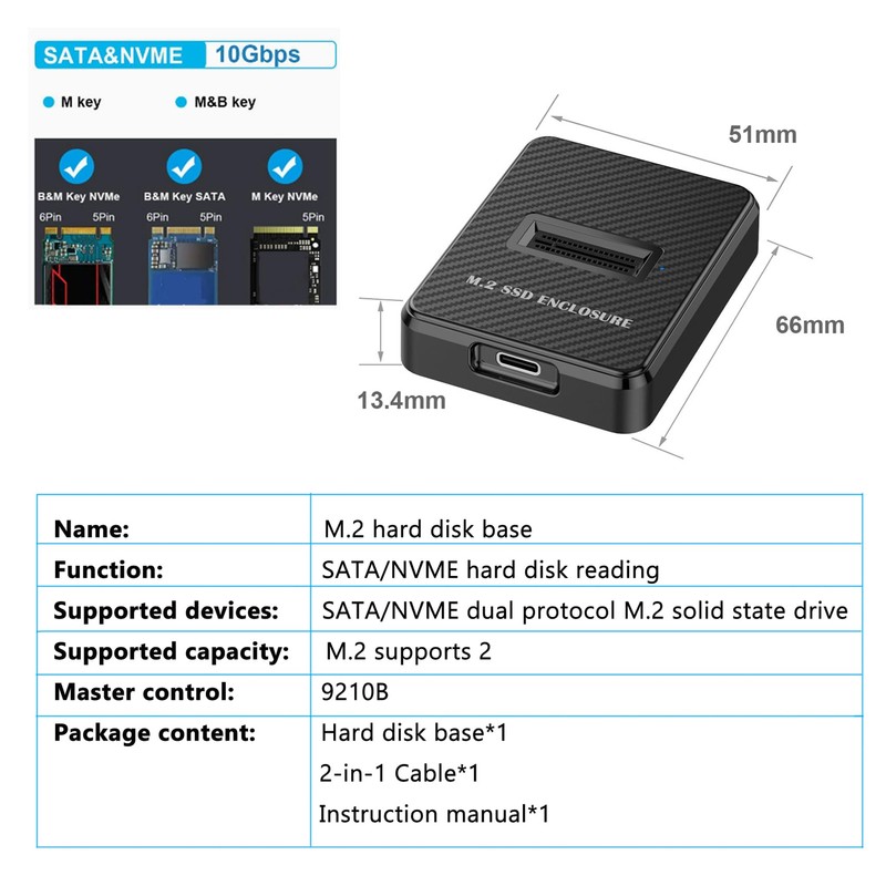 SHUBEIEUMI M.2 NVMe Enclosure, 10 Gbps M.2 NVMe SSD Hard