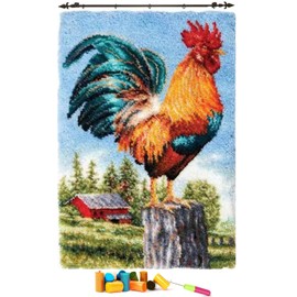 EMISTEM Latch Hook Kits for Adults, Punch Needle Kit for Door Mat, DIY Large Size Tapestry, Crafts Arts Rug for Home Decoration Festival Gift (23.6" X 15.8" Big Cock)