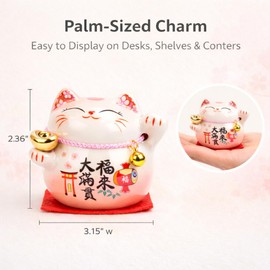 kcrygogo Pink Maneki Neko Lucky Cat Figurine, Ceramic Japanese Fortune Cat Statue Holding Gold Ingot, Cute Good Luck Desk Shelf Table Decor, Small Gift for Home Office Shop