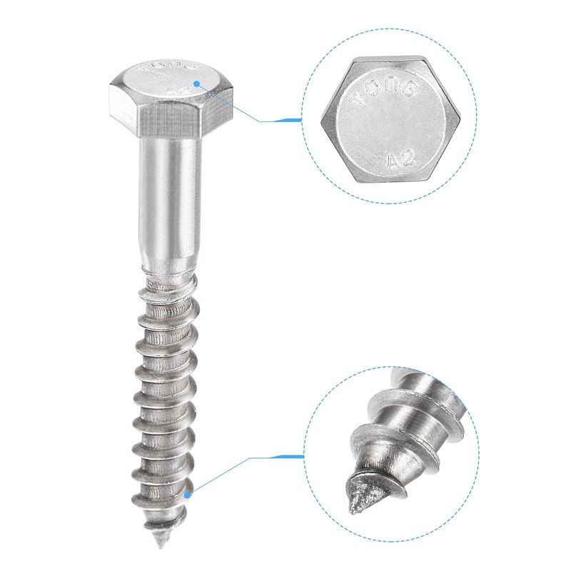 sourcing map Hex Lag Screws, M8 x 60mm 304 Stainless
