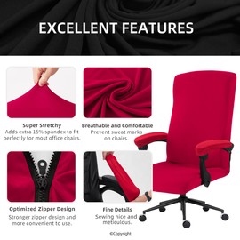 Stretch Computer Office Chair Cover with Armrest Covers Durable Zipper Universal Washable Removable Spandex Rotating Boss Chair Slipcovers Anti-dust Soft Desk Chair Seat Protector, Red