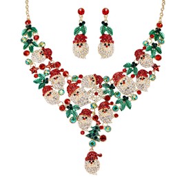Flyonce Christmas Jewelry for Women, Xmas Santa Claus Jewelry Set, Christmas Costume Jewelry Santa Necklace Earrings Set Gold-Tone