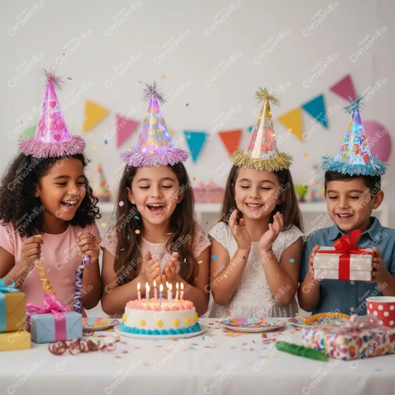 5 Gorros Led Cono Escarcha Tornasol Fiesta Feliz Cumpleaños Iridiscente