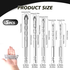 Four Edged Serrated Eccentric Drill Bit Set Premium Carbide Tips for Concrete Brick Tile Wood Metal PVC 1/4" Hex Shank Compatible with Handheld Drills Multipurpose Drill Bits (6, 8, 10, 12mm)