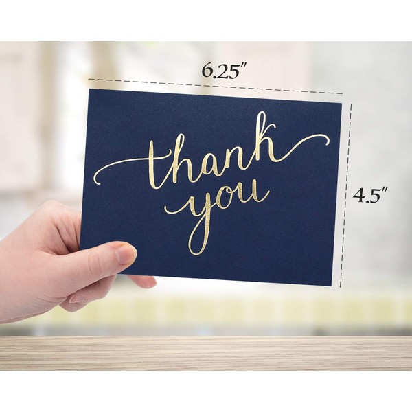 100 Thank You Cards Bulk, Thank You Notes, Navy Blue Gold Professional Blank Note Cards with Envelopes, Small Business, Wedding, Gift Cards, Christmas, Graduation, Baby Shower, Funeral, 4x6 Photo Size