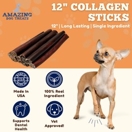 Amazing Dog Treats 12 Inch Collagen Stick - (20 Count)- Collagen Sticks for Dogs - No Hide Dog Bones