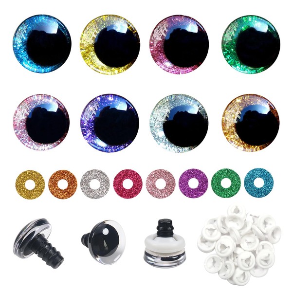 TOAOB 32 Sets Glitter Safety Eyes 16mm Large Plastic Coloured