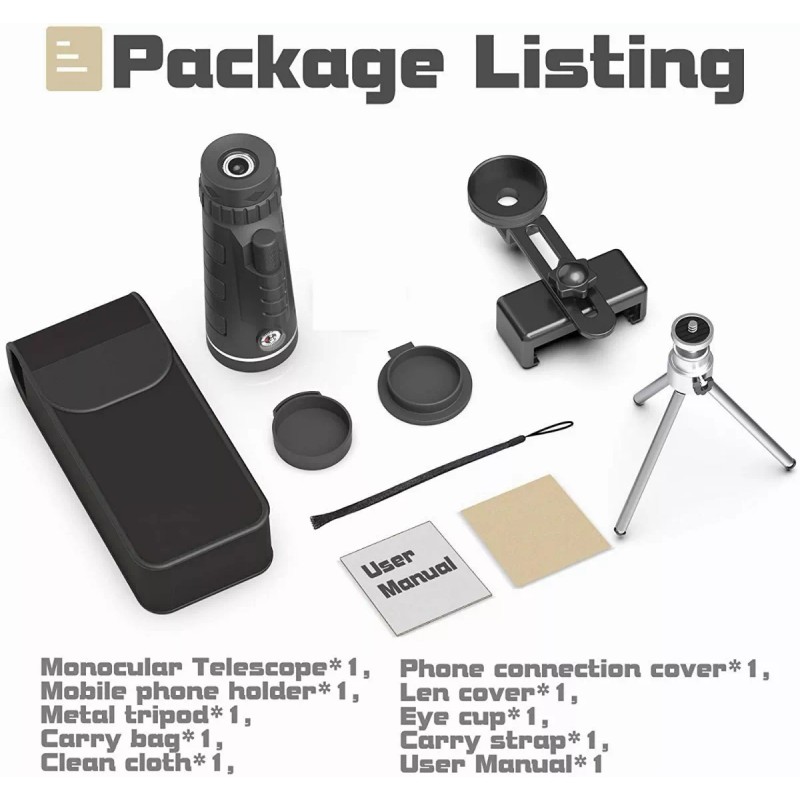 Lostrain 40 X 60 Hd Monocular Telescopio Portatil Impermeable