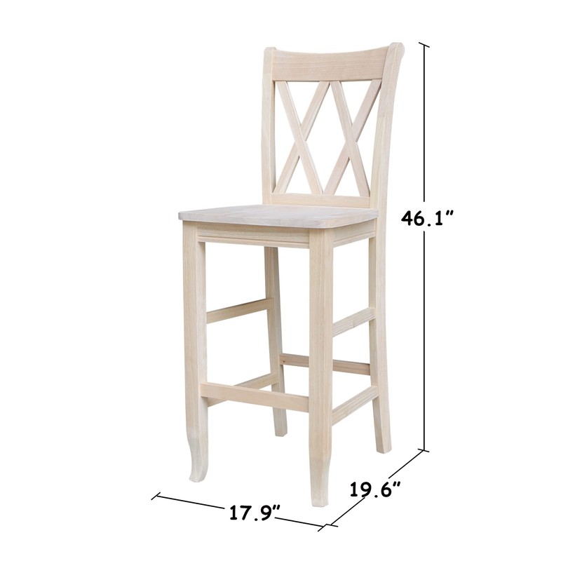 IC International Concepts Double X-Back Bar Height Stool Solid Wood,